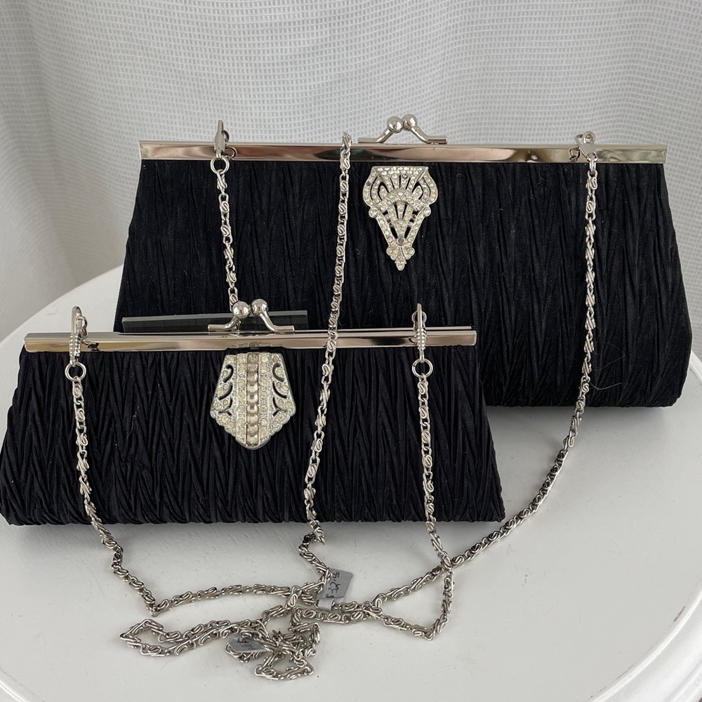 Elegant Vintage Silk Black Clutch Set